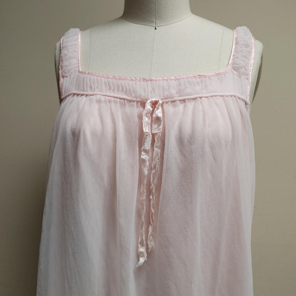 Vtg Sis. Wt Grant Pink Chiffon Nightgown M View 3